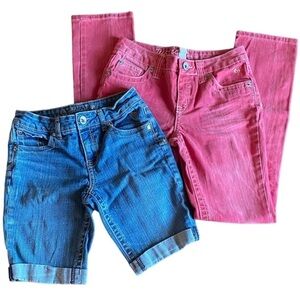Justice Premium Jeans (Red) & Justice Denim Shorts (blue). Size 12